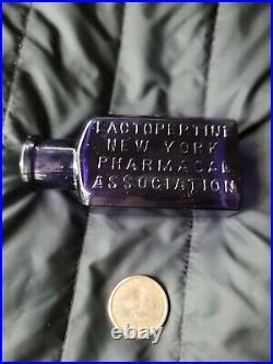 STELLAR Dark Amethyst New York Pharmacist Bottle! Old Deep Purple Medicine Bottle