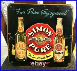 STUNNING SIMON PURE BEER METAL SIGN TIN OVER CARDBOARD TOC With BOTTLES BUFFAO NY