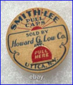Sample Smith Lee milk cap lid, Sold By Howard G. Low Co. Utica N. Y. Oneida Cty