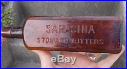 Sarasina Stomach Bitters Square Amber 1890 Scarce New York Bottle