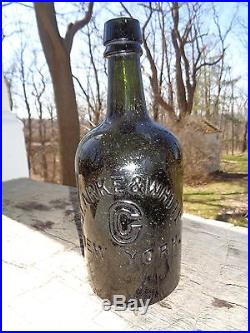 Saratoga Bottle CLARKE & WHITE NEW YORK C Quart dark green w bubbles
