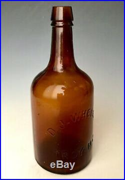Saratoga-Type Mineral Water Bottle DJ Whelan, Troy NY, Rare Amber Quart, c. 1875