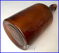 Saratoga-Type Mineral Water Bottle DJ Whelan, Troy NY, Rare Amber Quart, c. 1875