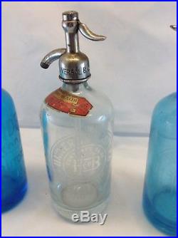 Seltzer Bottle Lot (3) Blue, Clear, and Blue NY area vintage glass Bottles