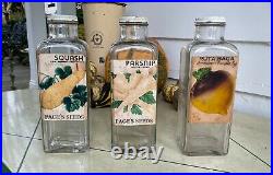 Set of 3 VTG 1959 PAGE'S SEED Quart Glass Jars with Tops + Seed Tags, Greene, NY