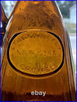 Star Whiskey W. B Crowell New York Amber Handled Pontiled Whiskey Bottle