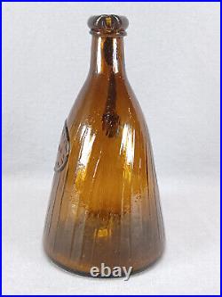 Star Whiskey W. B Crowell New York Amber Handled Pontiled Whiskey Bottle