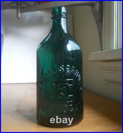 TEAL GREEN EMPIRE WATER WITH LARGE LETTER E 1870s PINT SARATOGA, NY MINERAL WATER