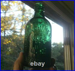 TEAL GREEN EMPIRE WATER WITH LARGE LETTER E 1870s PINT SARATOGA, NY MINERAL WATER