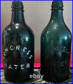 TEAL GREEN QUART CONGRESS WATER BOTTLE SARATOGA, NY 1870s, BUY 1 OR THE PAIR