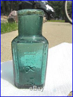 Teal 1840's -60's Open Pontil T & M Alfred Taylor James Moore New York Bottle