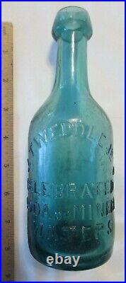 Teal Green Iron Pontil Tweddle Jr's NY Celebrated Soda or Mineral Water Bottle