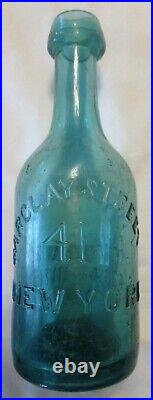 Teal Green Iron Pontil Tweddle Jr's NY Celebrated Soda or Mineral Water Bottle