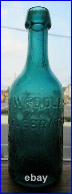 Teal Green Tweddle's 38 Courtland St. Iron Pontil Blob Top NY City Soda Bottle