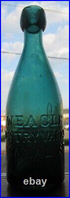 Teal Green W Eagle NY Union Glass Works Iron Pontil Soda or Mineral Water Bottle