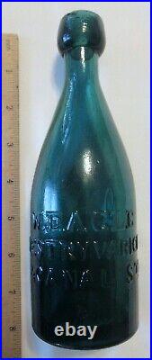 Teal Green W Eagle NY Union Glass Works Iron Pontil Soda or Mineral Water Bottle