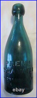 Teal Green W Eagle NY Union Glass Works Iron Pontil Soda or Mineral Water Bottle