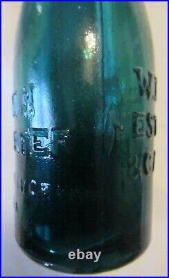 Teal Green W Eagle NY Union Glass Works Iron Pontil Soda or Mineral Water Bottle