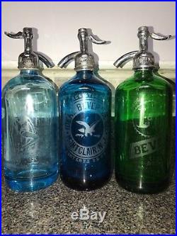 Three Beautiful Antique Vintage Seltzer Bottles From N. Y Montclair Nj Brooklyn N