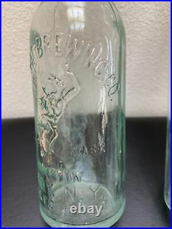 Two Antique Embossed Mercury Quandt Brewing Co. Troy NY Bottles Old & Rare