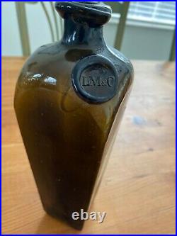 VERY RARE NEW YORK CASE GIN BOTTLE WITH L. M & CO. SEAL With LABEL CRUDE TOP