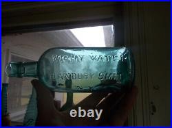 VICHY WATER HANBURY SMITH N. Y. 1870s RICH AQUA PINT MINERAL WATER BOTTLE