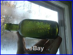 VICHY WATER PATTERSON & BRAZEAU NY 1/2 PINT GREEN BOTTLE DRIPPY LIP 1870s NICE