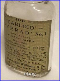 VINTAGE MEDICINE BOTTLE Burroughs Welcome & Co. New York Ferad No. 1