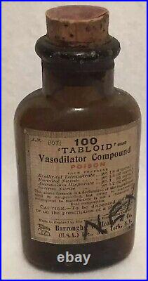 VINTAGE MEDICINE BOTTLE Burroughs Welcome & Co. New York Rare Poison