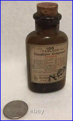 VINTAGE MEDICINE BOTTLE Burroughs Welcome & Co. New York Rare Poison