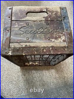VINTAGE SEALTEST ICE CREAM WOODEN MILK BOTTLE CRATE New York Routed Letters