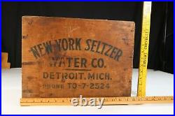 VTG Antique New York Seltzer Bottle Crate Wooden Storage Box Detroit, Mich