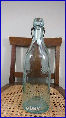 Very Rare Whittled Large Pretty Light Blue Ok Bottling Blob Top Bottle New York