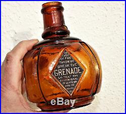 Victorian Amber New York Glass Hayward Advertising Fire Grenade Bottle Antique
