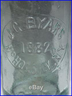 Vintage 1882 J G Byars North Hoosick Ny Green Soda Bottle