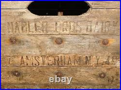 Vintage 1949 Nadler Bros Dairy Amsterdam Ny Wood Milk Bottle Box