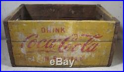 Vintage 1960's Coca-Cola Wooden Crate Bottles 4 Sections New York Yellow Box USA