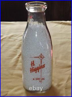 Vintage 1963 Maple Dairy H Higgins W. Sand Lake Ny 1 Qt Milk Bottle