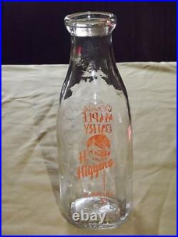 Vintage 1963 Maple Dairy H Higgins W. Sand Lake Ny 1 Qt Milk Bottle