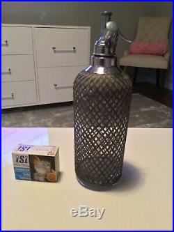 Vintage 30s Seltzer Bottle Soda Siphon Wire Mesh Czech Glass Sparklets NY