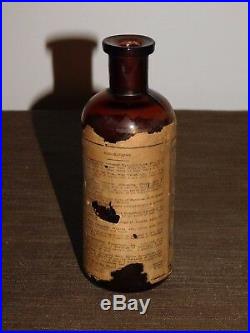 Vintage 6 1/4 High Peroxide Hydrogen Troy Ny Paper Label Medicine Bottle
