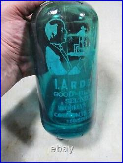 Vintage/Antique Blue Glass L. Arden Good Health Seltzer Bottle Brooklyn New York