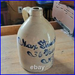 Vintage Antique Max Stiner Co 36 Vesey St NY stoneware advertisement jug rare