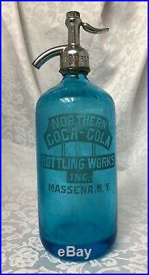 Vintage Antique Seltzer Bottles Coca Cola Blue Massena NY