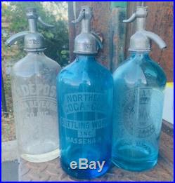 Vintage Antique Seltzer Bottles Coca Cola NY, Blue, Turquoise, Brooklyn, Spray