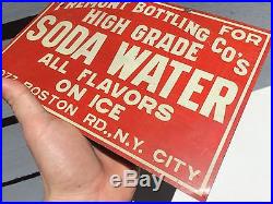 Vintage Antique Soda Water Tremont Tin Non Porcelain Bottle Sign New York City