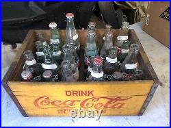 Vintage Antique YELLOW COCA COLA Crate Wooden Box Bottles New York, NY. +24 Bottle