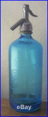 Vintage BLUE GLASS SELTZER BOTTLE BORAK Bronx NY JAMAICA CAP & GLASS SYPHON