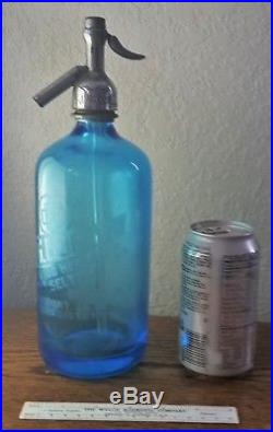 Vintage BLUE GLASS SELTZER BOTTLE BORAK Bronx NY JAMAICA CAP & GLASS SYPHON
