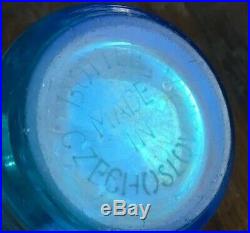 Vintage Blue Etched Glass Seltzer Bottle Glaser Siphon Manhattan New York Bar